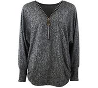 Emma & Giovanni - Damen - Langarmshirt - Pullover Zip - Top & Shirt (Schwarz, L-XL)