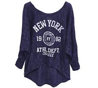 Emma & Giovanni - Langarmshirt - Pullover- Asymmetrisch Top - Damen (Blau, L-XL)