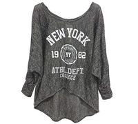 Emma & Giovanni - Langarmshirt - Pullover- Asymmetrisch Top - Damen (Dunkelgrau, XL-XXL)