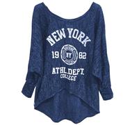 Emma & Giovanni - Langarmshirt - Pullover- Asymmetrisch Top - Damen (RoyalblaueWeiß, M-L)