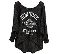 Emma & Giovanni - Langarmshirt - Pullover- Asymmetrisch Top - Damen (Schwarz, XL-XXL)