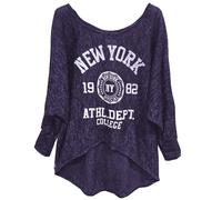 Emma & Giovanni - Langarmshirt - Pullover- Asymmetrisch Top - Damen (ViolettWeiß, S-M)