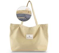 Emma Jonasson Shopper Tasche Damen - Großer Jutebeutel mit Reißverschluss und Innentasche - Aesthetic Tote Bag Damen - Stofftasche für Einkauf Arbeit Uni Schule beige