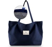 Emma Jonasson Shopper Tasche Damen - Großer Jutebeutel mit Reißverschluss und Innentasche - Aesthetic Tote Bag Damen - Stofftasche für Einkauf Arbeit Uni Schule blau