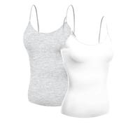 Emmalise Damen-Camisole mit integriertem BH, b gelloser Stoff, St tzfunktion, kurzes Camisole (2er-Pack, Wei , H, Grau, Gro )