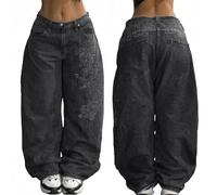 EMMIOL Damen Boyfriends Hip Hop 90er Jahre Vintage Baggy Jeans Loose Denim Hose Mid-Low Waist Jeans, Grau-086, M