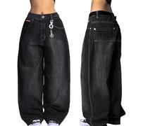 EMMIOL Damen Boyfriends Hip Hop 90er Jahre Vintage Baggy Jeans Loose Denim Hose Mid-Low Waist Jeans, Schwarz-166, X-Groß