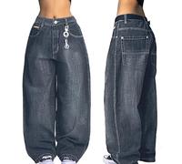 EMMIOL Damen Boyfriends Hip Hop 90er Jahre Vintage Baggy Jeans Loose Denim Hose Mid-Low Waist Jeans, Deep Blue-166, X-Groß