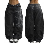 EMMIOL Damen Boyfriends Hip Hop 90er Jahre Vintage Baggy Jeans Loose Denim Hose Mid-Low Waist Jeans, Schwarz 1-086, XX-Large