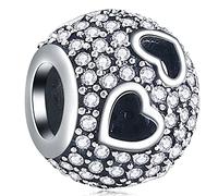 EMOSTAR Funkelnde Kristall- und Liebesherz-Anhänger, passend für europäische DIY-Armbänder, 925er Sterlingsilber, Musiknote, Unendlichkeitssymbol, Eimer, Traum, Blatt, Herz zu Herz, durchbrochene