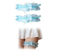 EMOTTOS 2 Stück Strumpfband Hochzeit, Spitzen Strumpfbänder Mit Hellblauer Schleife, Strumpfband für Braut Elastisch, Wedding Garters Brides, Dekoration für Hochzeiten, Feste, Maskenbälle, Blau