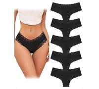 EMOTTOS 5er Pack Unterhosen Damen Spitze, Sexy Tanga Baumwolle Damen, Bequem Unterhosen Baumwolle Frauen, Unterhose Frauen Spitze Atmungsaktive, Women Slips Mehrpack Baumwoll, Schwarz-A, L