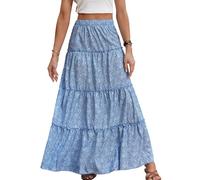 EMOTTOS Boho Rock, Rock Lang Damen Sommer, Langer A-Linien Rock, Quallenlange KnöCheldick mit Einem Lockenblatt, EIN Strandkleid Zur Eleganz, SommerröCke Damen Leicht Und Luftig, Blau L