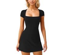 EMOTTOS Damen A-Linien Minikleid, Cut Out Kleider mit Sexy Sweetheart-Ausschnitt, Slim Fit Kurzarm Bodycon Bleistiftkleid, Y2K Stretch Enge Sommerkleid Clubbing Party für Damen, Schwarz, S
