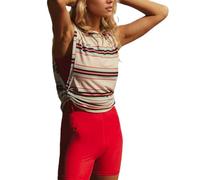 EMOTTOS Damen Ärmelloses Bunt Gestreiftes Oberteile, Sexy Y2K Regenbogen Geraffte Tank Tops mit Seitlichem Kordelzug, Pleated Slim Fit Shirts Schulterfrei Top für Ausgehen Sport, Rot, M
