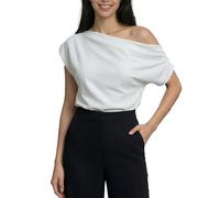 EMOTTOS Damen Asymmetrisches Schulterfreies Oberteil, Sexy T-Shirt Gerüscht Kurzarm, Top Slim Fit EIN-Schulter-Oberteil Schrägkragen Elegant Oberteile für Sommer Club Party, Weiß, Einheitsgröße