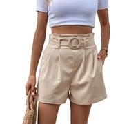 EMOTTOS Damen Bermuda Shorts Sommer, Hohe Taille Kurze Hosen mit Taschen mit Abnehmbarer Gürtel, Causal High Waist Bequeme Strandshorts Beinhose für Damen Frauen, Apricot L