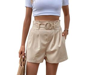 EMOTTOS Damen Bermuda Shorts Sommer, Hohe Taille Kurze Hosen mit Taschen mit Abnehmbarer Gürtel, Causal High Waist Bequeme Strandshorts Beinhose für Damen Frauen, Apricot L