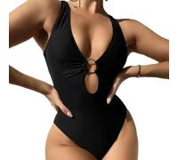 EMOTTOS Damen Einteiliger Badeanzug Bademode, Sexy Backless V-Neck Knots Badeanzug mit BH, Weicher, Hochelastischer, Bauchbetonter, Kurviger Badeanzug mit Ring, M