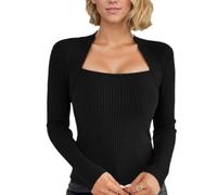 EMOTTOS Damen Gestrickte Crop Tops, Y2K Tops Slim Fit Open Front T-Shirts mit Quadratischem Ausschnitt, Fashion Going Out Club Party Basic Winterpullover, Schwarz, S