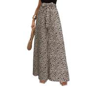 EMOTTOS Damen Hose Sommer, Wide Leg Ausgestellte Leopard Print Weites Bein High Waist Stretch-Taille Bogenknoten-Gürtel Baggy Luftige Flowy Loose Hosen Sommerhose Leicht Bequem Elegant, Braun, S