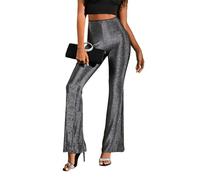 EMOTTOS Damen Hosen Sommer, Schlaghose Slim fit Glitzernder Stretch-Stoff High Waist Stretch-Taille Elastischem Slim Fit Sexy Glitzer Sommerhosen Madchen Clubwear Leichte Vintage Hose, Schwarz, XL