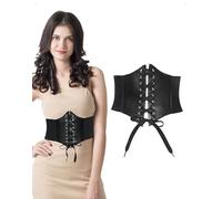 EMOTTOS Damen Korsett Gürtel Elastisch Breit, Korsett Tied Waspie Gürtel Underbust Corset Belt, Schnürgürtel Taillengürtel mit Leder-Detail Gebunden Klettverschluss für Kleid Miedergürtel Schwarz