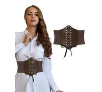 EMOTTOS Damen Korsett Gürtel Elastisch Breit, Korsett Tied Waspie Gürtel Underbust Corset Belt, Schnürgürtel Taillengürtel mit Leder-Detail Gebunden Klettverschluss für Kleid Miedergürtel Braun