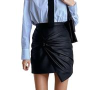 EMOTTOS Damen Leder Kurzer Rock, Wrap Hip Twisted Wrinkles Lederrock Damen, High Waisted Tight PU Sexy Mini Skirt, A-Linie Lässiger Lederimitat Minirock mit Reißverschluss, L, Schwarz