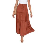 EMOTTOS Damen Maxirock Langer Rock, Boho Plisseerock Maxi Skirt Hohe Taille Faltenrock Elastische Taille mit Kordelzug, Hippie Rock Lang Rüschensaum Renaissance A-Linie Sommerrock Elegant, Orange L