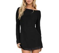 EMOTTOS Damen Rückenfreies Mini Dress, Sexy Mesh Cocktailkleid mit Verstellbaren Trägern, Slim Fit Bodycon Dresses mit Rundhalsausschnitt, Spitzenkleid für Festliche Clubbing Party, Schwarz, M
