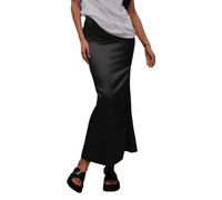EMOTTOS Damen Satin Rock Lang, Wickel-Hüfte High Waist Langer Maxi Rock, Hohe Qualität lässig Reißverschluss A Linien Fließender Damen Skirt, XL, Schwarz