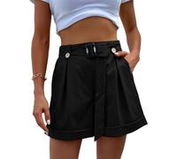 EMOTTOS Damen Shorts mit Taschen Sommer, Hohe Taille Kurze Hosen mit Abnehmbarer Gürtel mit Knopfdekor, Causal High Waist Bequeme Strandshorts Beinhose für Damen Frauen, Schwarz L