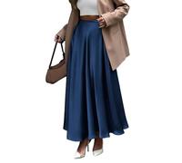 EMOTTOS Damen Silk Rock, Seidenrock Lang Satin Maxi Rock, Geeignet für Business Sommer Solide Farbe Hohe Taille Elastische Rock Casual Blau XL