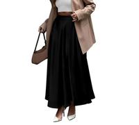 EMOTTOS Damen Silk Rock, Seidenrock Lang Satin Maxi Rock, Geeignet für Business Sommer Solide Farbe Hohe Taille Elastische Rock Casual, Schwarz L