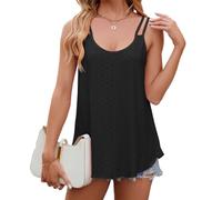 EMOTTOS Damen Sommer Spaghetti Tops, Atmungsaktive Doppelträger Jacquard Weste, Sexy Rundhalsausschnitt Lose Ärmelloses Shirt, Mode Bequeme Weste für Mädchen（Schwarz-L）
