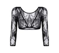 EMOTTOS Damen Spitze Bolero, Open Front V-Ausschnitt Shrug Top, Durchsichtig Elegant Mesh Bolero Shrug mit Haken-Öse Verschluss, Bestickter Floraler Kurze Oberteil für Kleid, Schwarz, XL