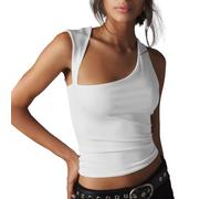 EMOTTOS Damen Tank Top Ärmellose, Oberteile Tank Tops mit Unregelmäßiger Träger Sommer, Casual Elegant Ärmellos Crop Top Sexy Cami Shirt Einfarbig Schlanke Passform, Weiß M