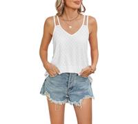 EMOTTOS Damen Tank Top Ärmellose, Oberteile V Ausschnitt Tank Tops mit Doppelter Riemen Sommer, Casual Elegant Ärmellos Cami Shirt Bluse Schlanke Passform, Weiß M