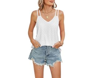 EMOTTOS Damen Tank Top Ärmellose, Oberteile V Ausschnitt Tank Tops mit Doppelter Riemen Sommer, Casual Elegant Ärmellos Cami Shirt Bluse Schlanke Passform, Weiß M