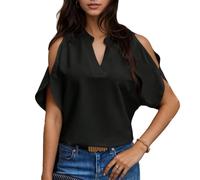 EMOTTOS Damen V-Ausschnitt T-Shirt, Sexy Batwing Ärmel Shirt, Elegantes Trägerloses Top Mode Party Clubbing Sommerkleidung für Frauen, Schwarz, M