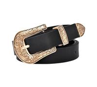 EMOTTOS Damen Vintage Leder Gürtel - Schnitzerei Schnallen Western Cowboy Cowgirl für Frauen, Mit Exquisiter Retro Schnalle für Jeans Kleid (A-GOLD)