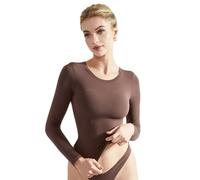 EMOTTOS Damen Y2K Crop Tops, Doppelt Gefüttertes Langarm T-Shirt, Slim Fit Rundhals-Shirts, Fashion Skinny Y2K Tee Shirt(Braun, L)