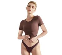 EMOTTOS Damen Y2K Oberteil, Slim Fit Rundhals-Shirts, Doppelt Gefüttertes Kurzarm Crop Tops, Fashion Y2K Tee Shirt für Keule Partei(Braun, L)