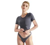 EMOTTOS Damen Y2K Oberteil, Slim Fit Rundhals-Shirts, Doppelt Gefüttertes Kurzarm Crop Tops, Fashion Y2K Tee Shirt für Keule Partei(Grau, M)