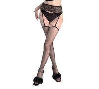 EMOTTOS Halterlose Strümpfe für Damen 1 Paar, Ölig Glänzend Strumpfgürtel Damenstrümpfe mit Polka Dot, Rutschfestem Damenstrümpfe für Strumpfhalter, Einheitsgröße, Schwarz