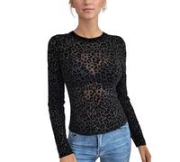 EMOTTOS Leopard Beflockte Damen Oberteil, Sexy Rundhalsausschnitt Crop Top mit Animal Muster Shirt, Y2K Slim Fit Tops Clubwear für Sommer Party Club, Schwarz, S-XL