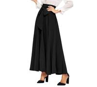 EMOTTOS Maxirock Damen, Maxi Rock Langer Plisseerock mit Schleifenknoten Front Krawatte, Damen Lang Rock A-Linie Hoher Taille Sommerrock Elegant Fließend Vintage, Schwarz S