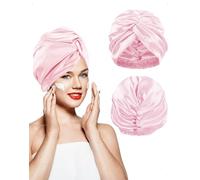 EMOTTOS Satin Bonnet für Frauen, Weiche Seidenhaube Zum Schlafen, Doppelschichtiger Schlafhaube Haare Schützen, Klassisch Falten Bonnet Sleep Cap, Bequeme Schlafmütze, Lockenhaube Zum Schlafen, Rosa