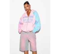 Empire State Varsity Oversized Hoodie mit durchgehendem Reißverschluss, Farbblock-Design und College-Grafik-Frontdruck